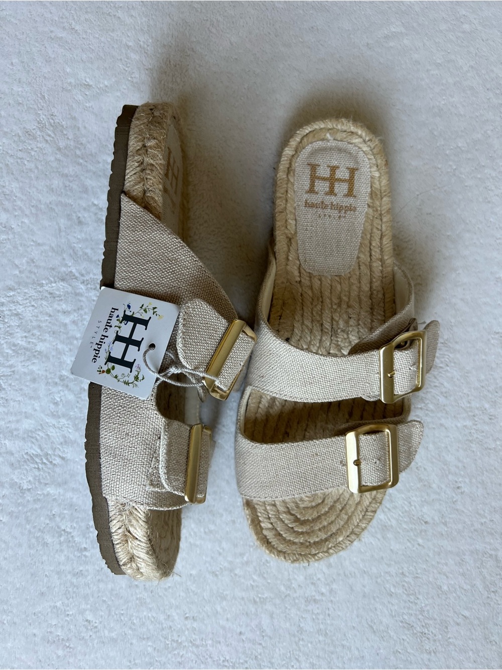 NWT Haute Hippie Natural Beige Espadrille Slide Sandals